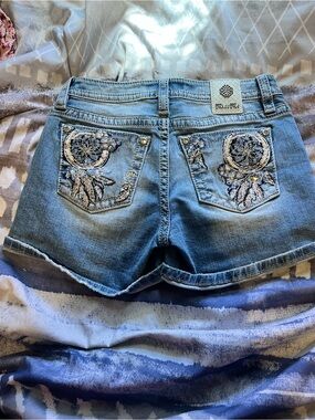 Miss Me Light Blue Denim Shorts with Embroidered Dreamcatcher Pockets